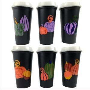 Starbucks Reusable Cups Glow in the Dark Lids Black Cup Set of 6 Fall 2021 NEW